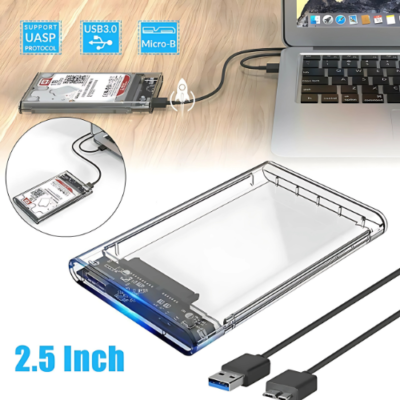 USB 3.0 Transparent Portable Case – Clear 2.5″ SATA HDD/SSD Enclosure, Tool-Free Design